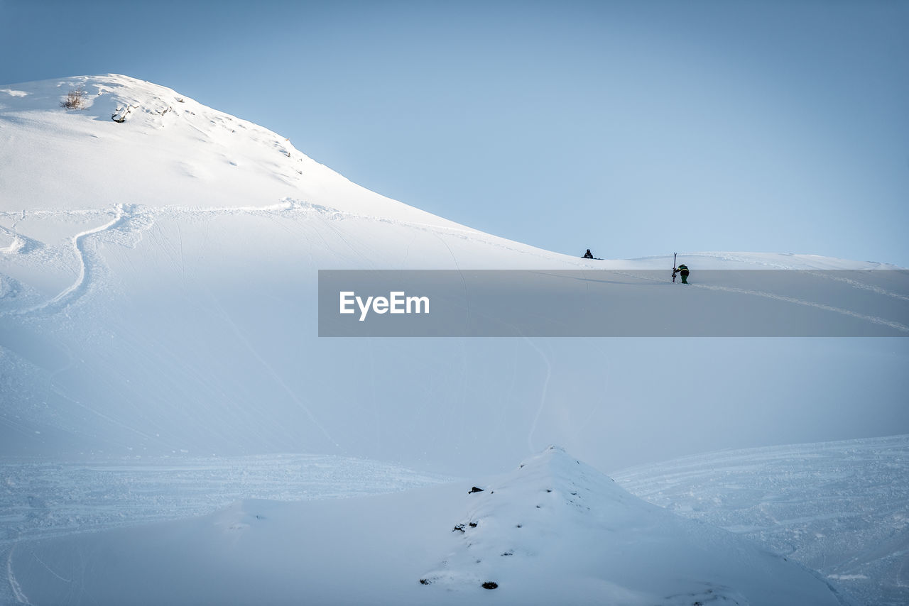 Scenic view of snow covered mountain against sky