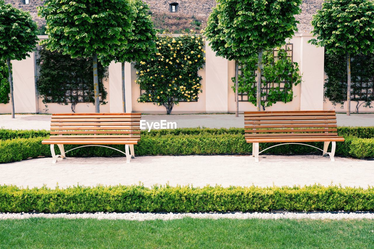 Empty bench in park