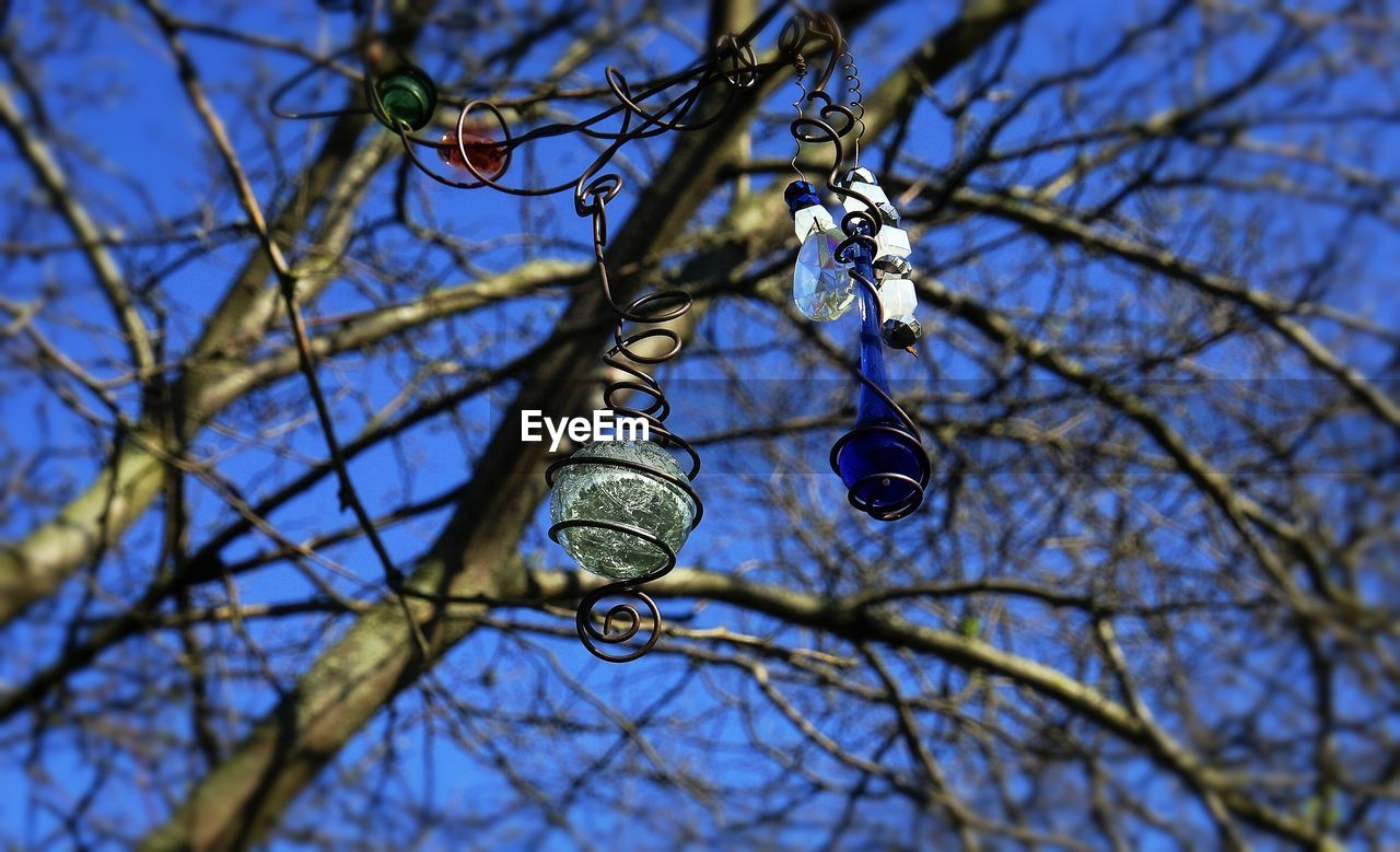 Low angle view of bare tree against blue sky