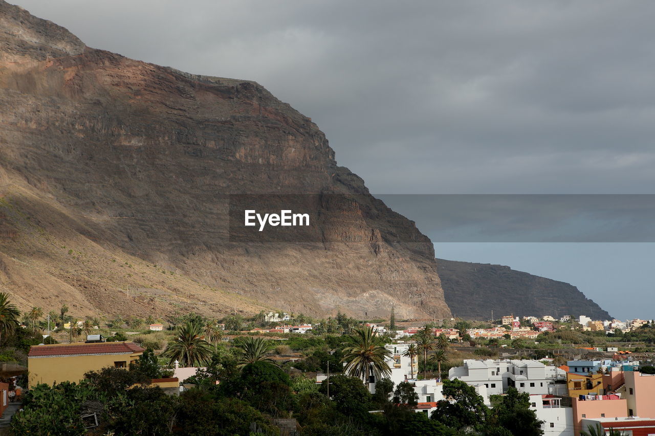 View of townscape with mountain in background