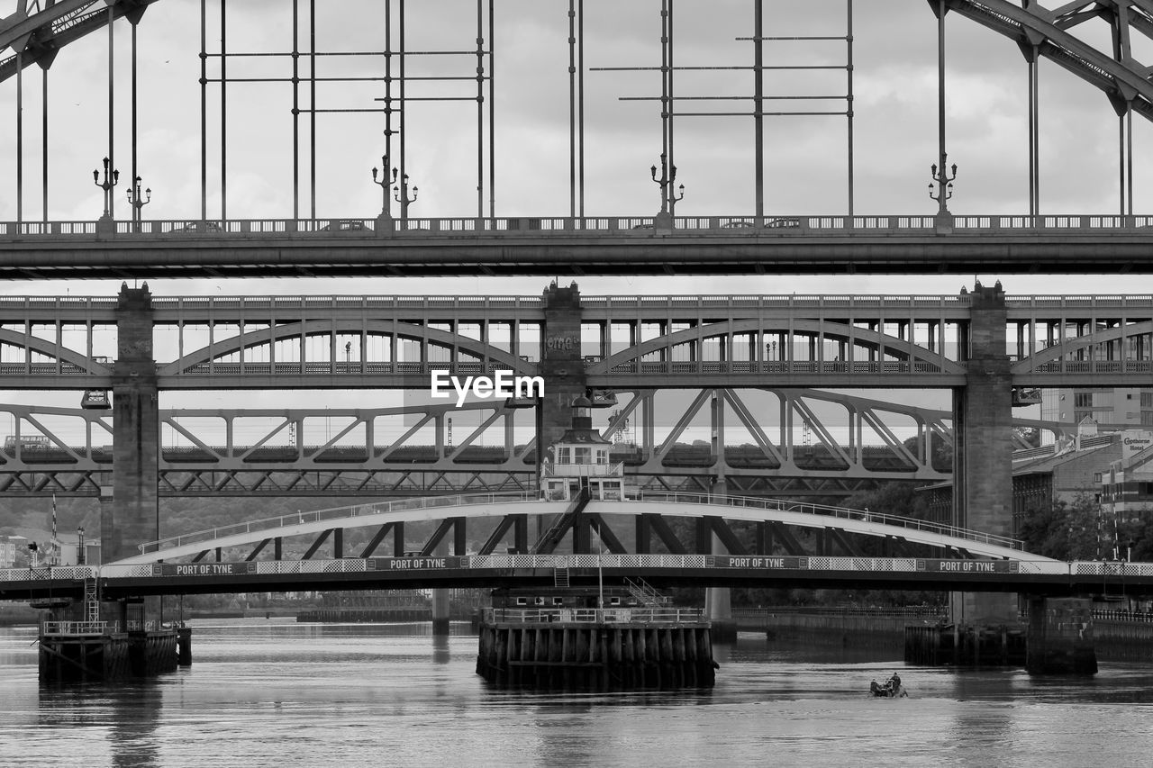 SUSPENSION BRIDGE OVER RIVER AGAINST SKY