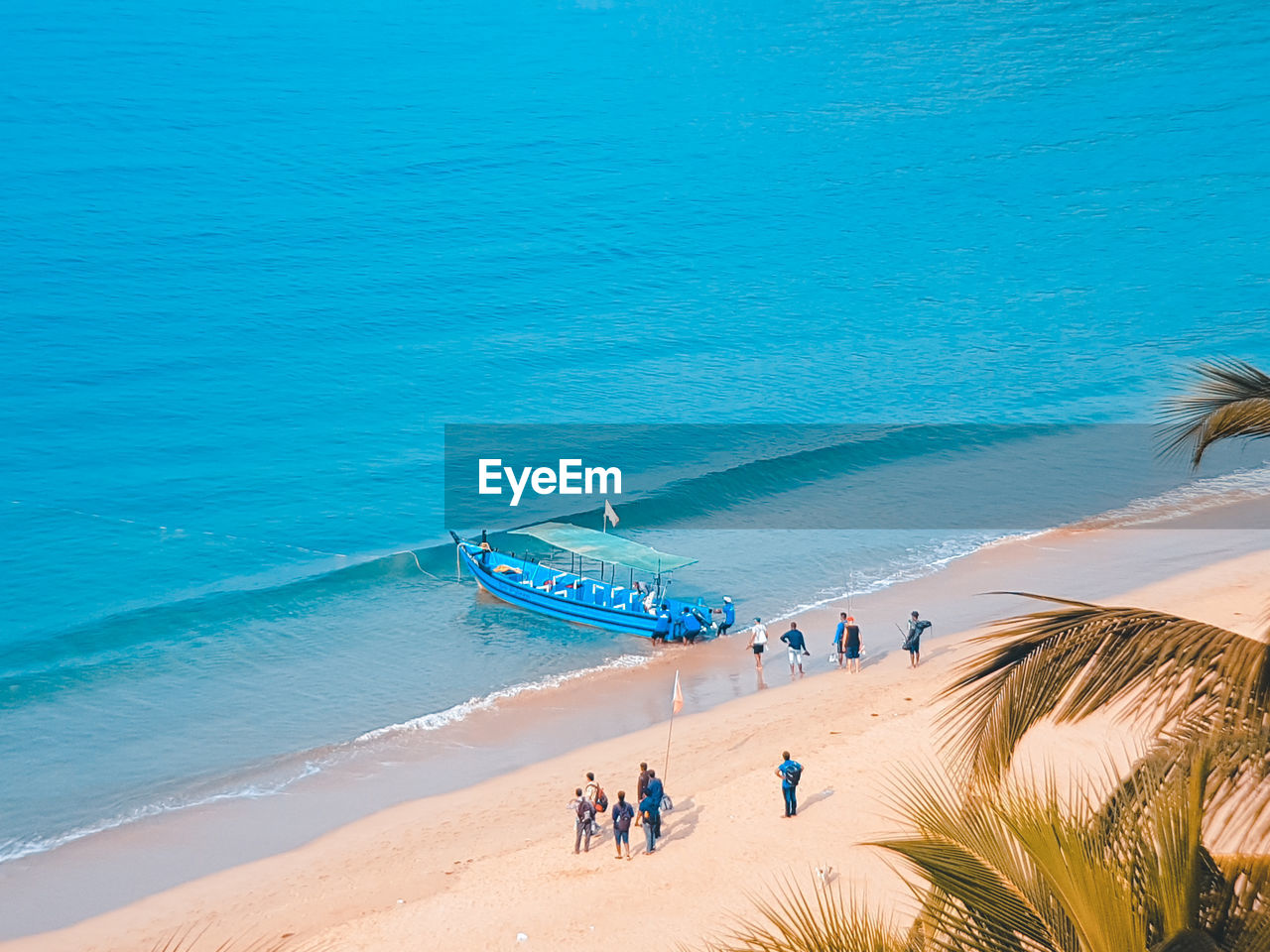 High angle view of people on shore at beach