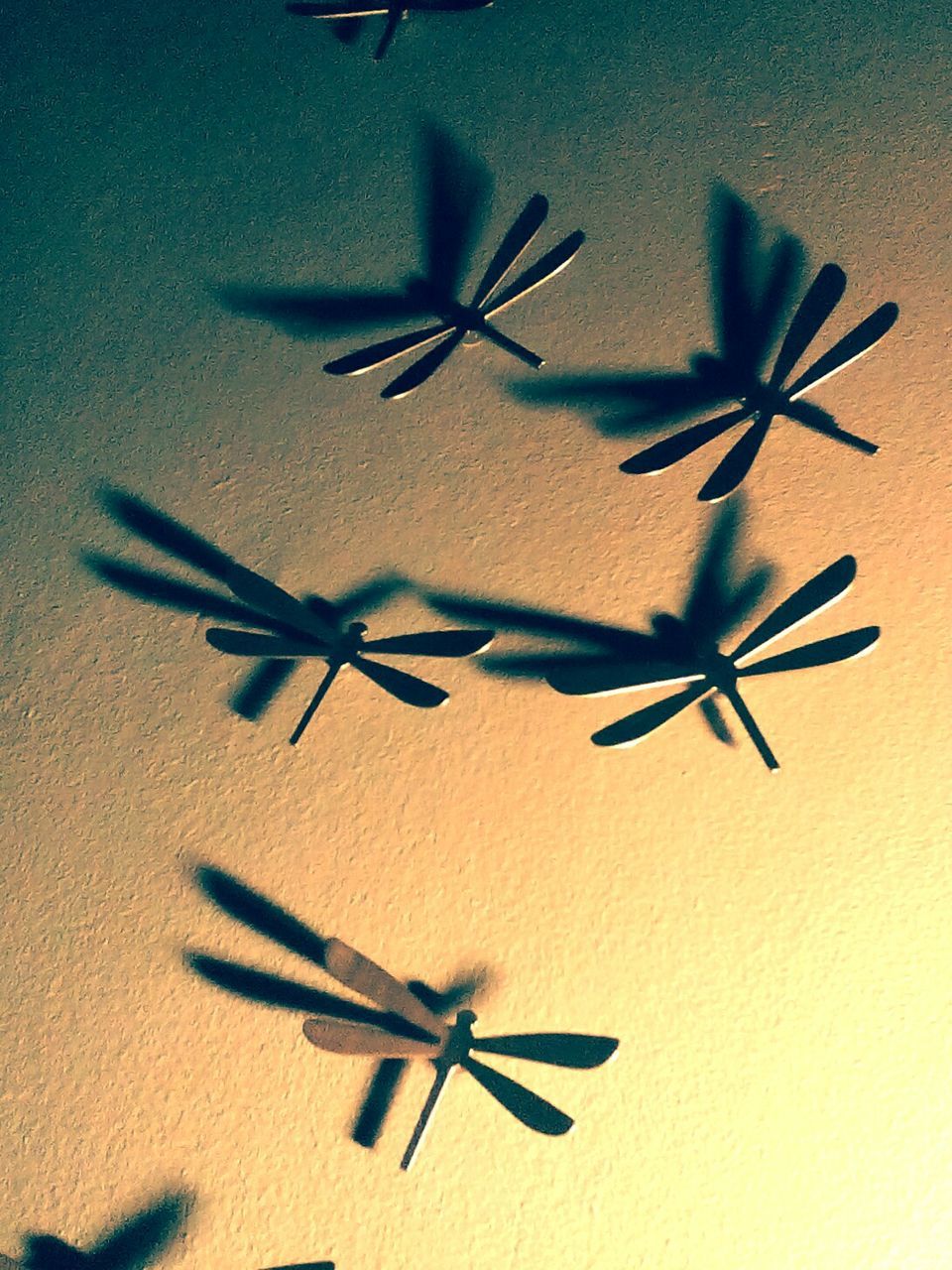 View of artificial dragonfly on wall