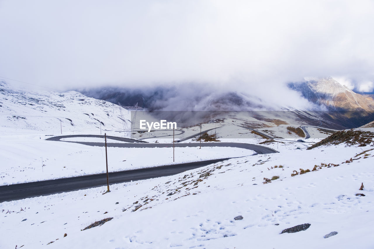 View of passo dello stelvio in snow famous landmark at italy, wallpaper.