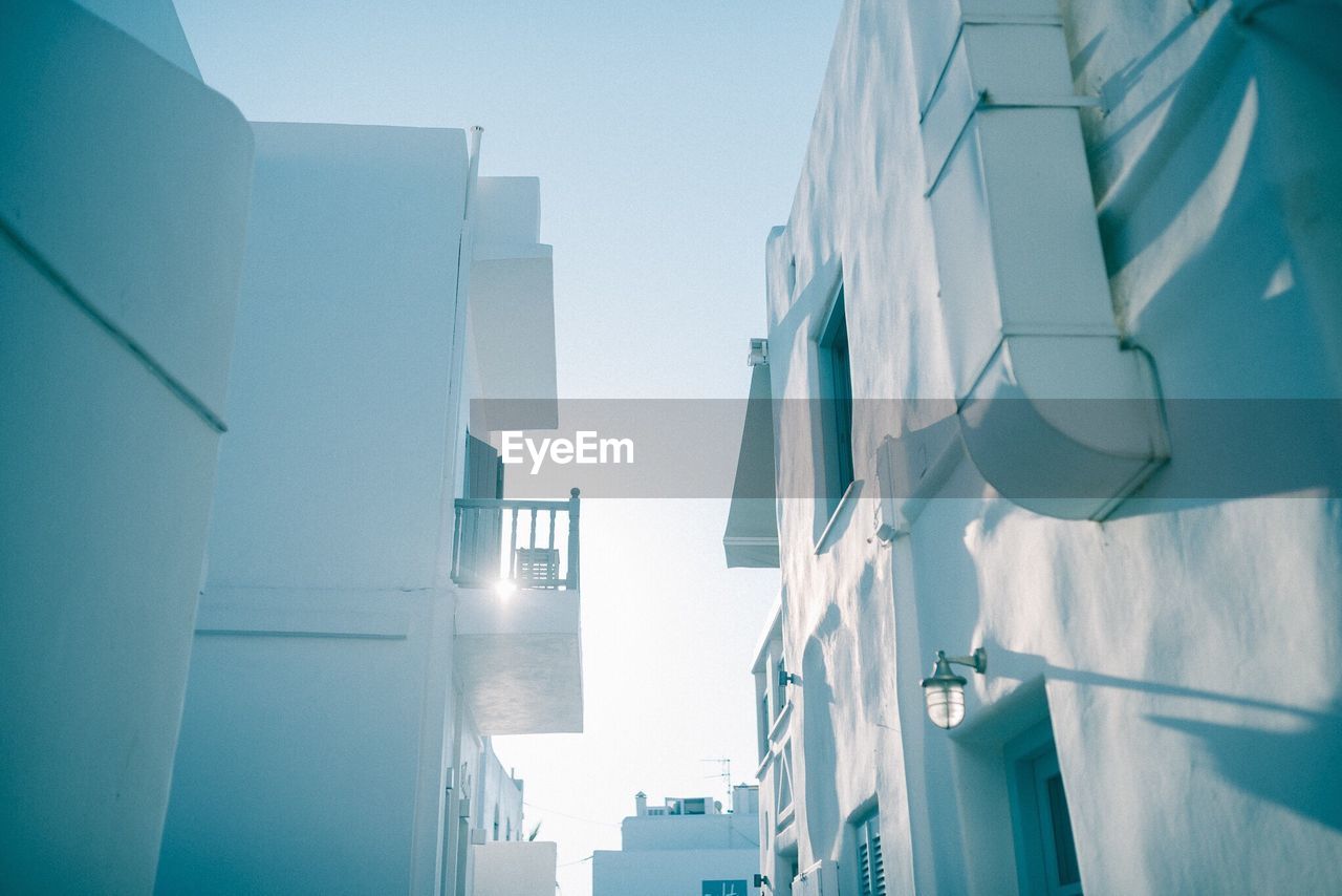 Low angle view of buildings against clear sky