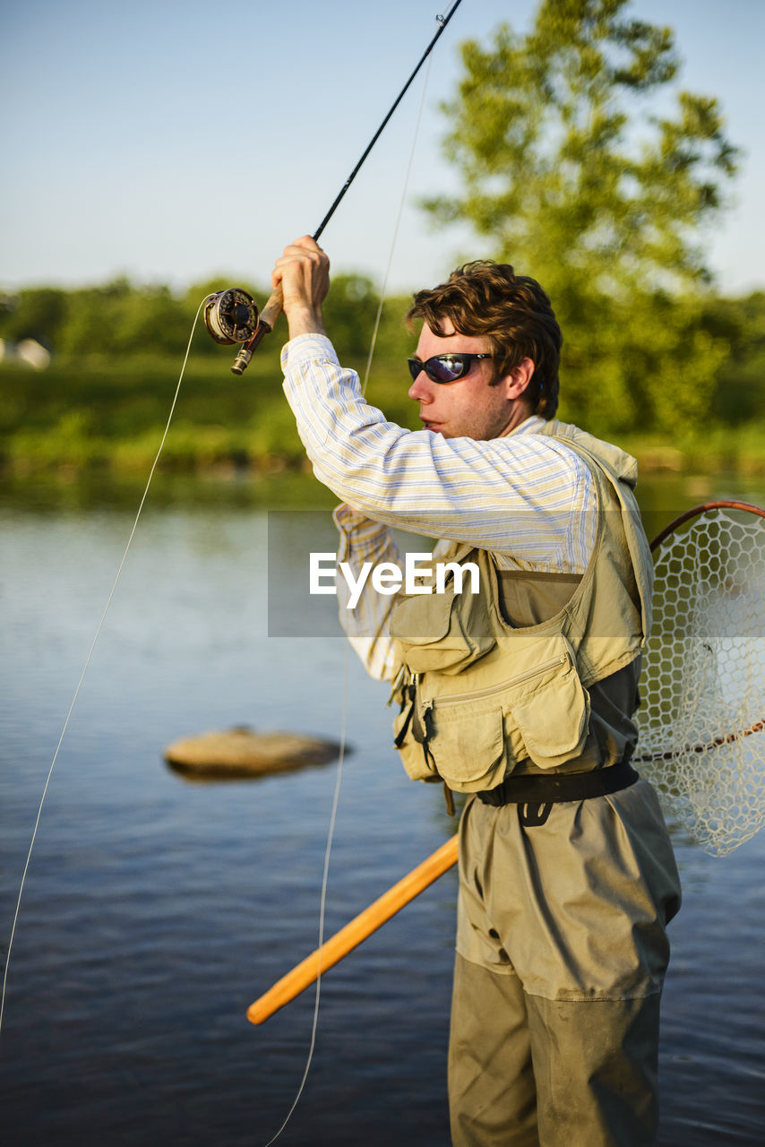 Flyfishing at sunset on a southeastern river