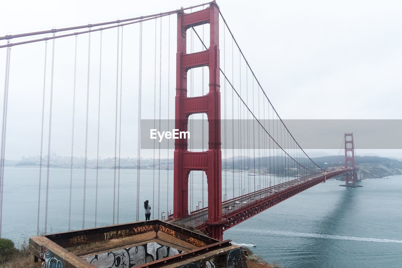 Golden gate bridge over river in city