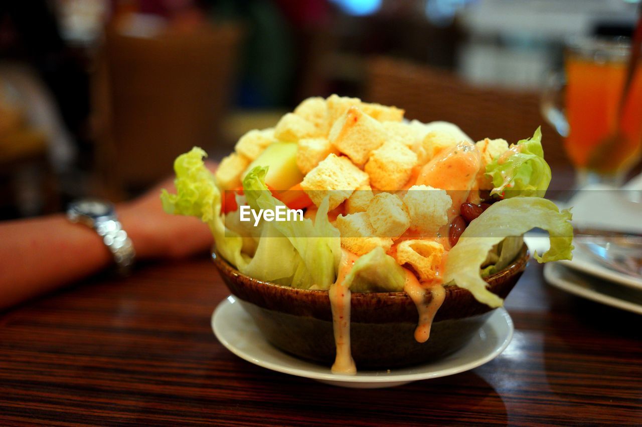 Close-up of salad bowl on the table