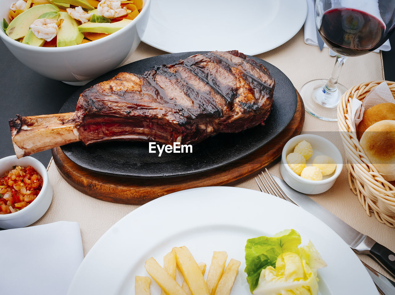 High angle view of food served in plate on table