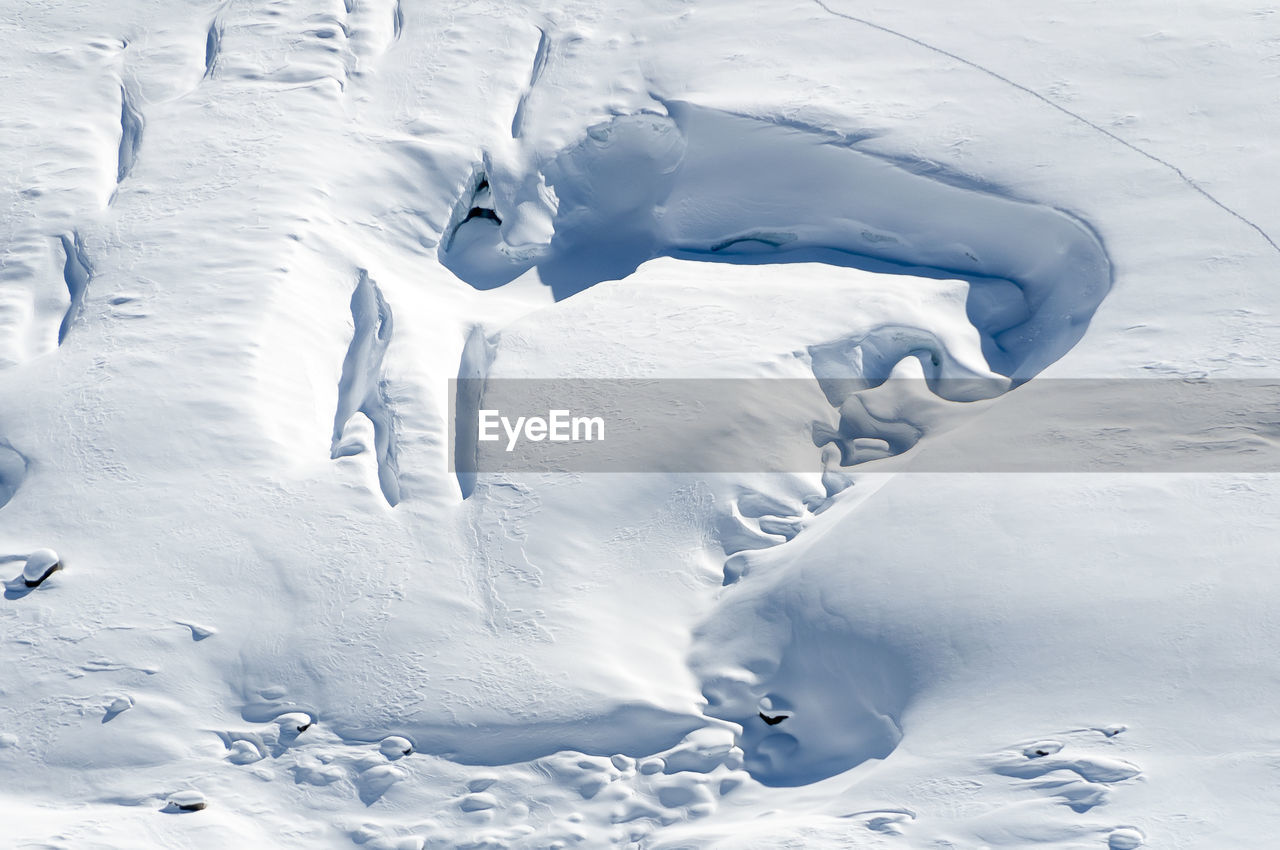 Meandering flow of of water through an ice blanketed landscape