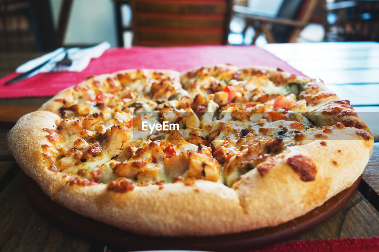 Close-up of pizza on table