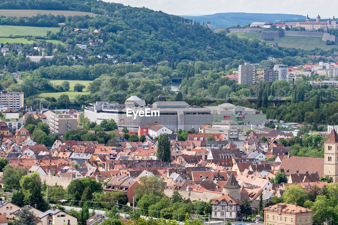 high angle view of buildings in city
