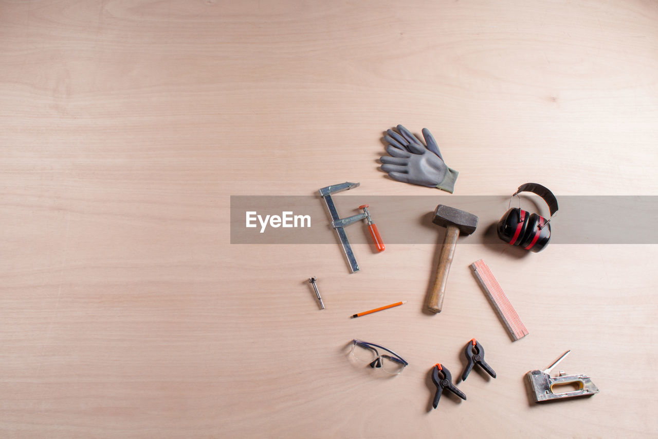 Directly above shot of tools on table