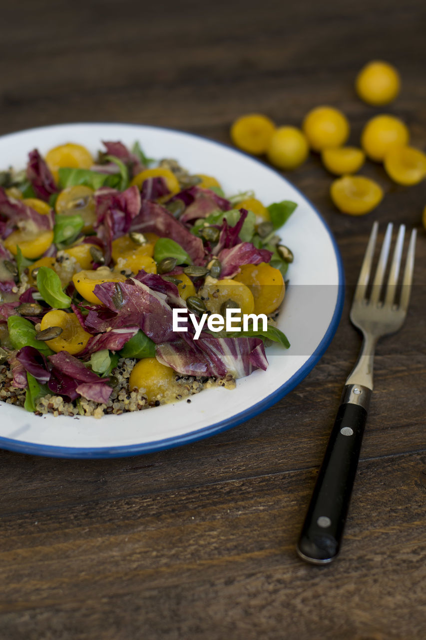 Close-up of food in plate on table