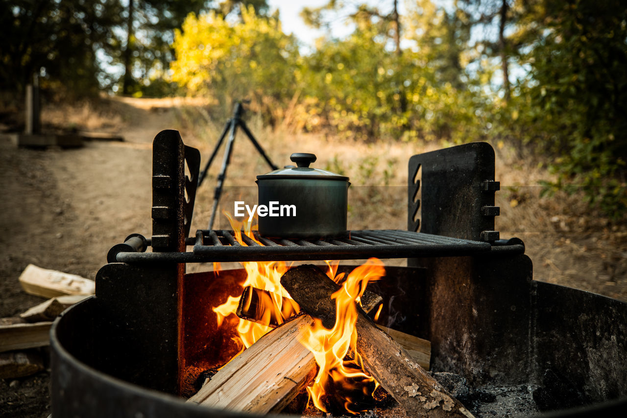 High angle view of burning fire