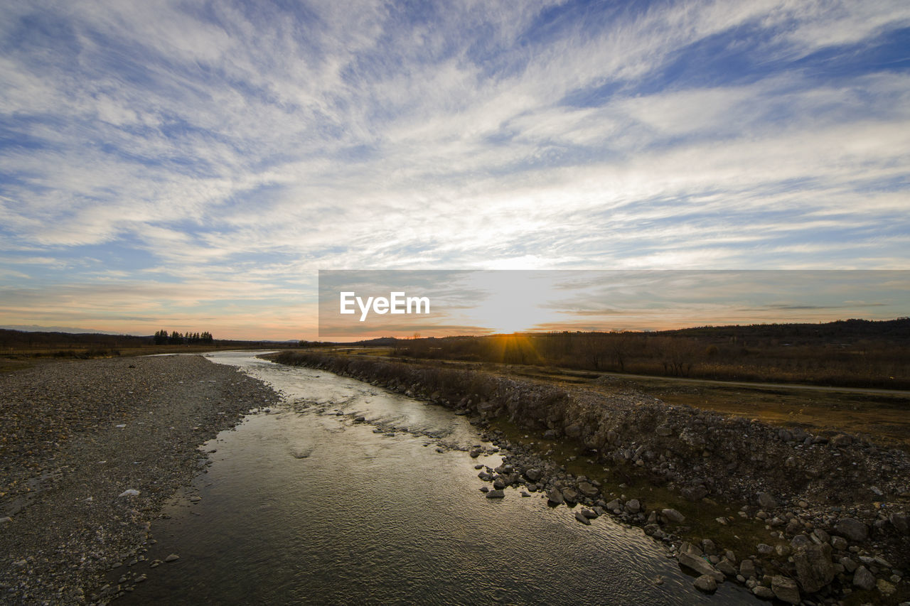 River landscape and view during sunset, daylight and outdoor, nature background in georgia