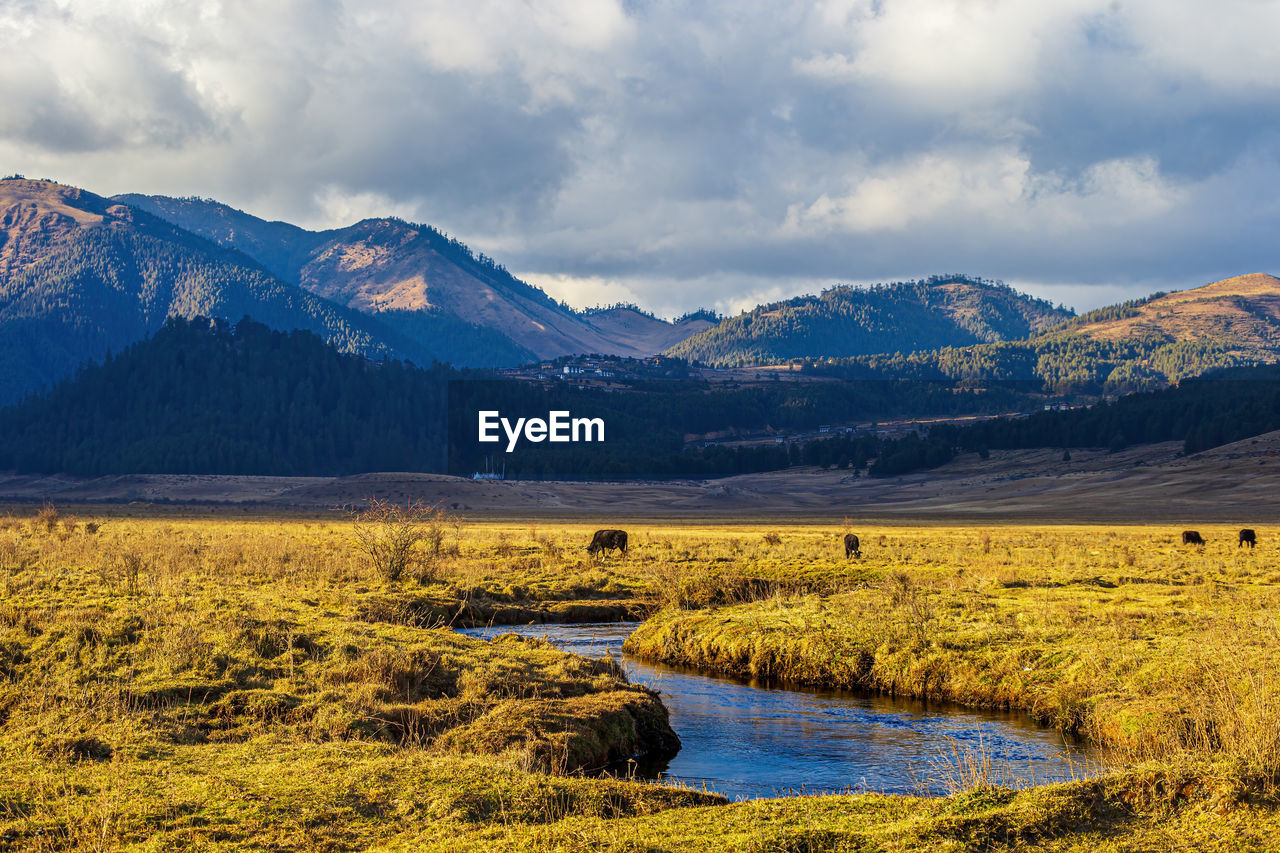 SCENIC VIEW OF LAKE AGAINST MOUNTAIN RANGE