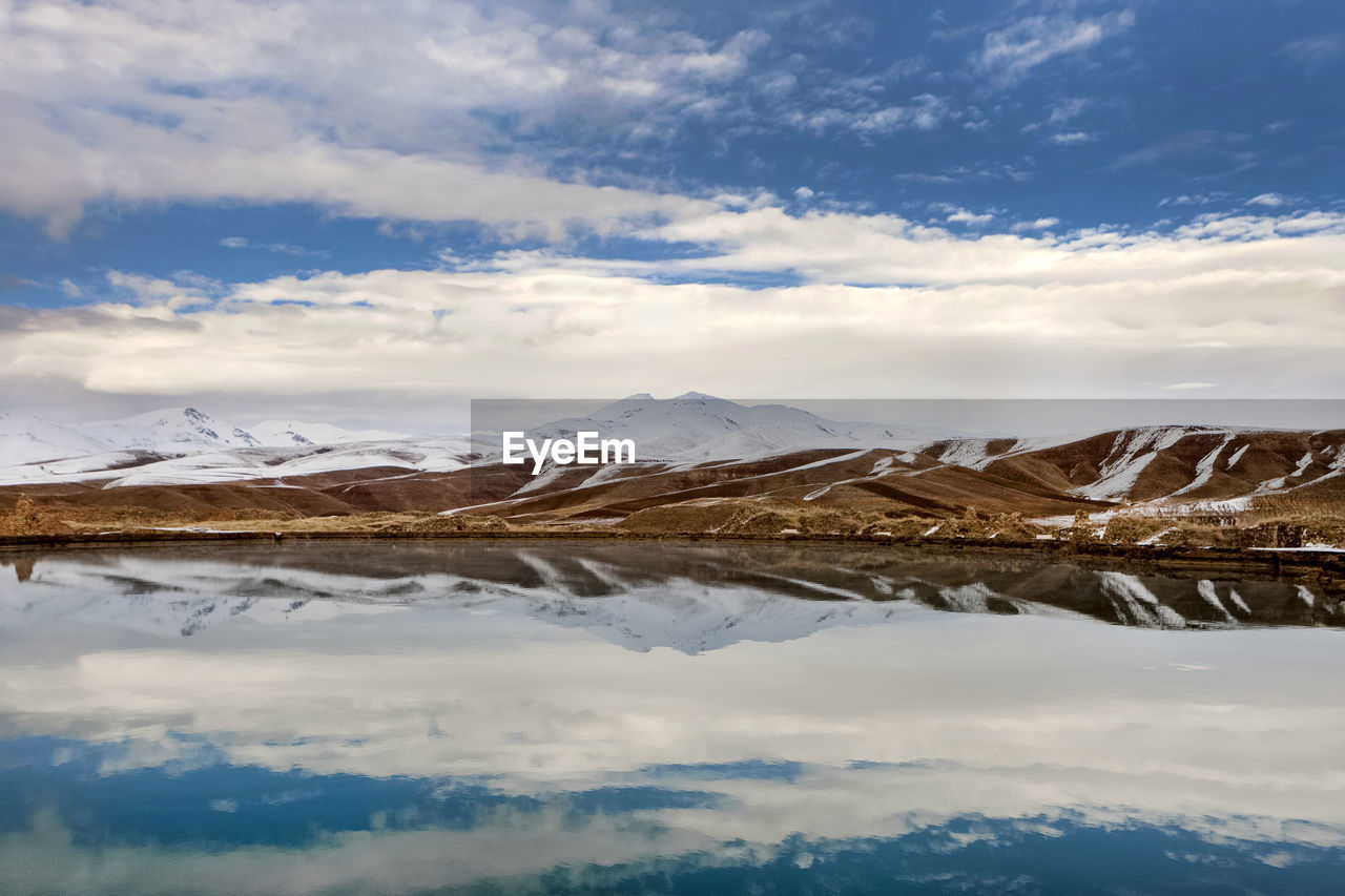 Scenic view of snowcapped mountains against sky