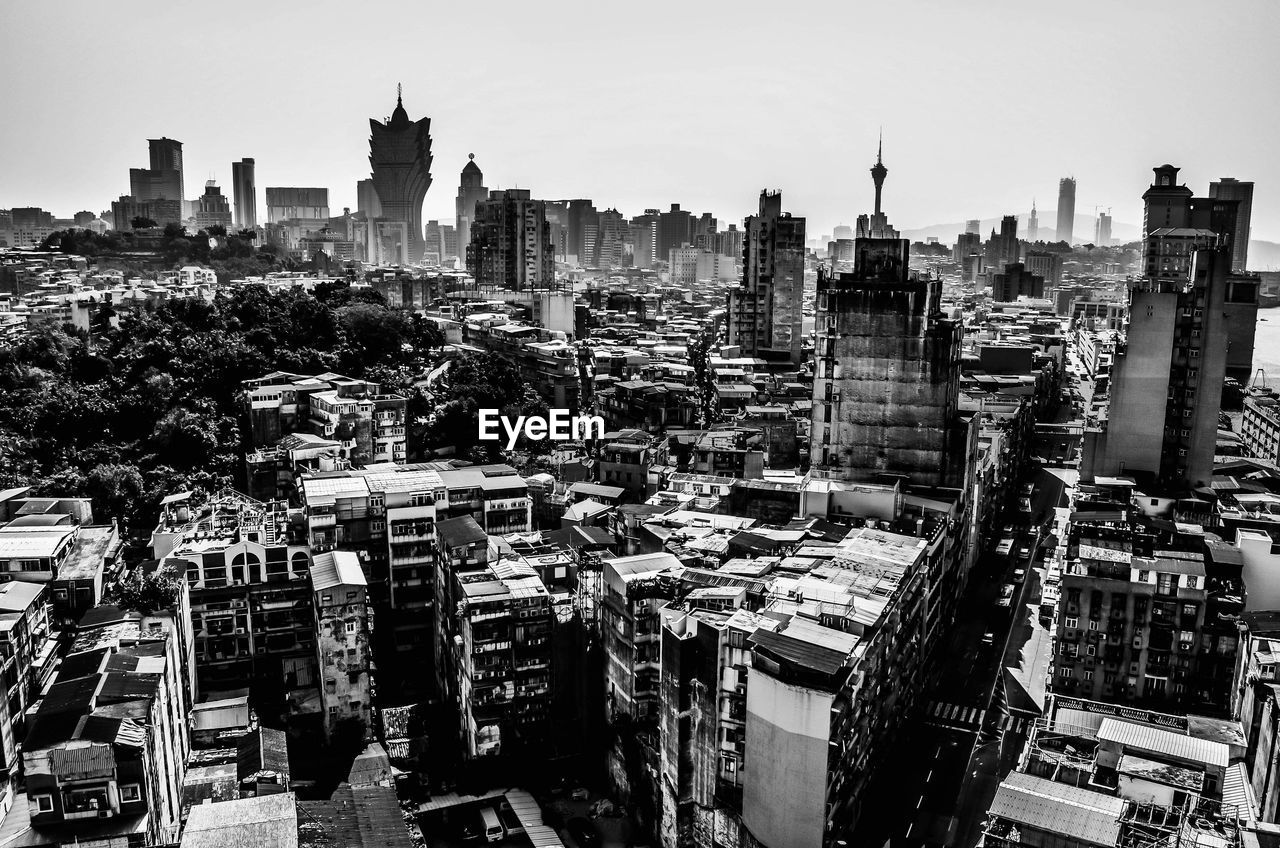 High angle view of buildings in city