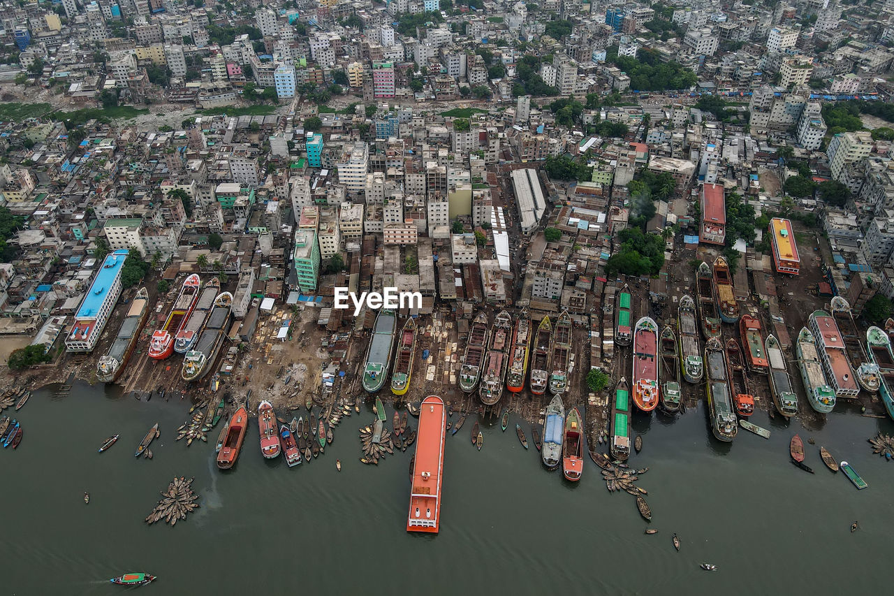 High angle view of buildings in city