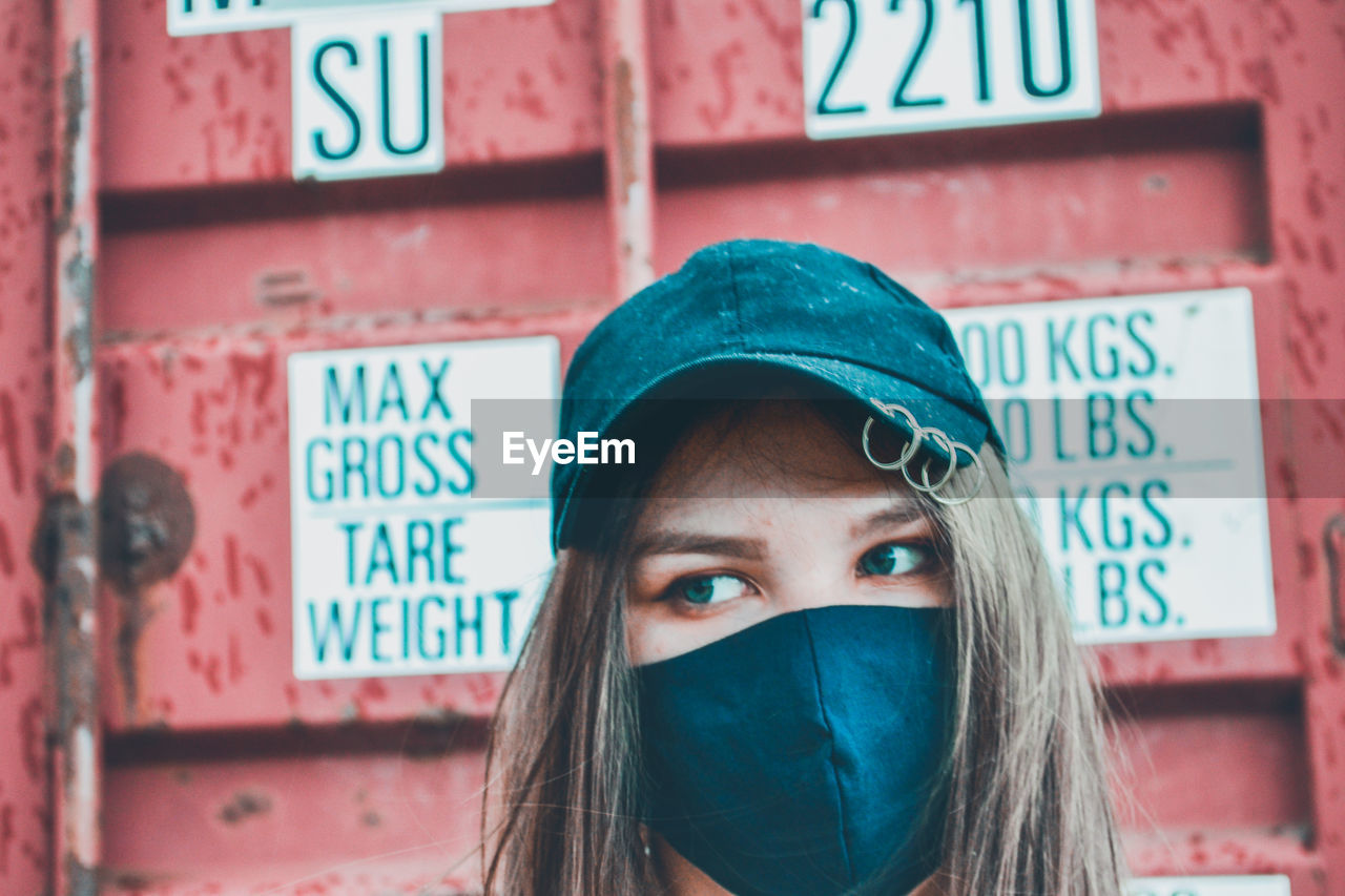 Close-up of woman wearing mask