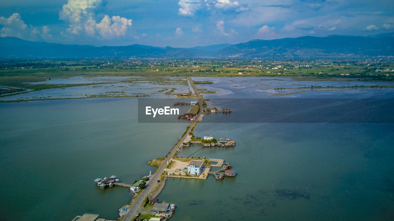 High angle view of lake against sky