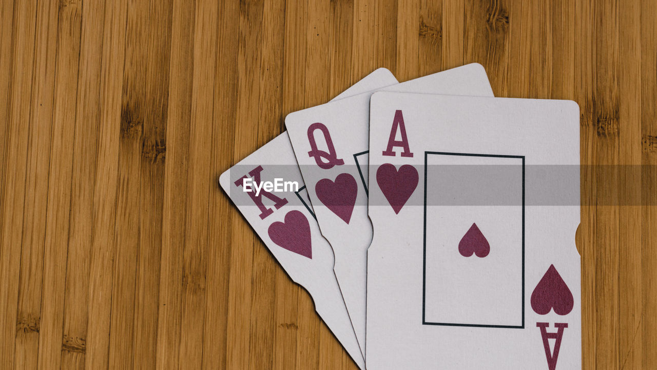 high angle view of heart shapes on wooden table