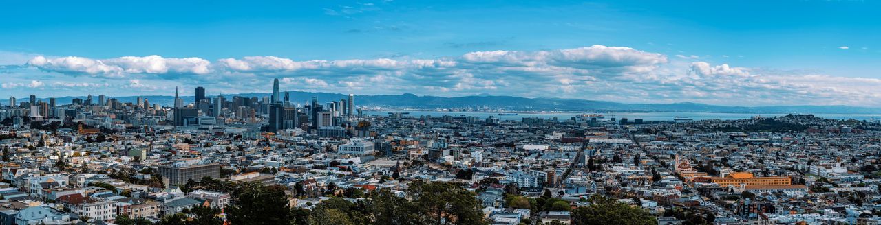 High angle view of city against sky