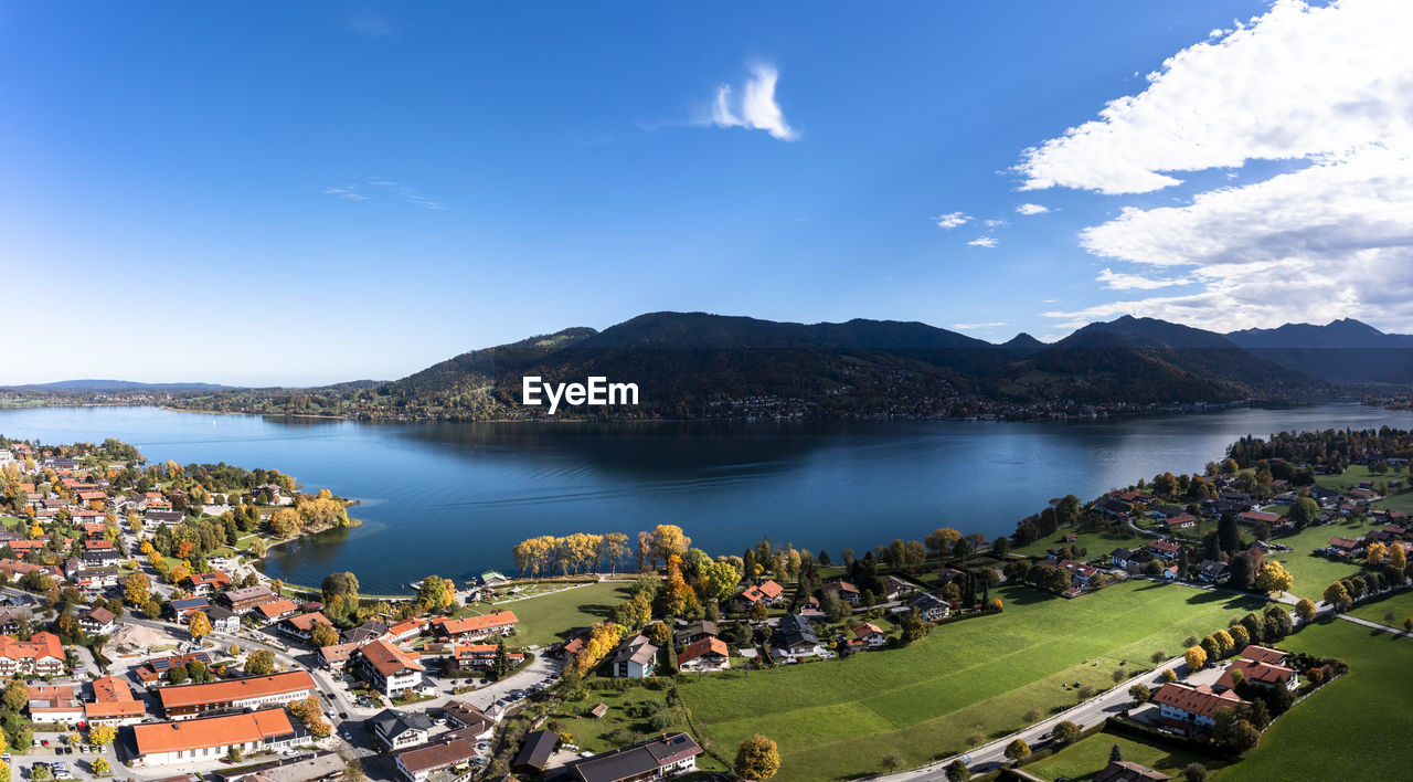 Germany, bavaria, tegernsee, aerial townscape with lake
