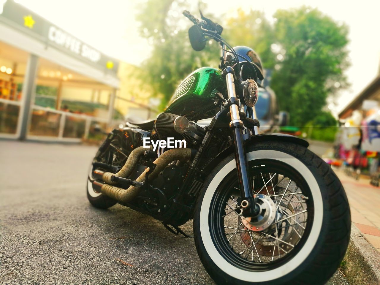 Close-up of motorcycle on street