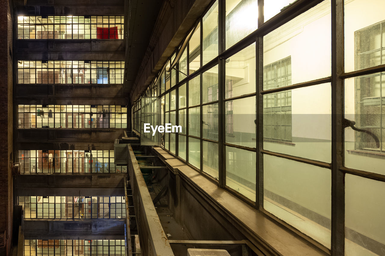 Building seen through glass window