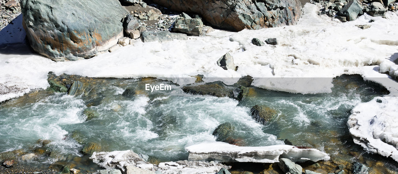 VIEW OF RIVER FLOWING THROUGH ROCKS