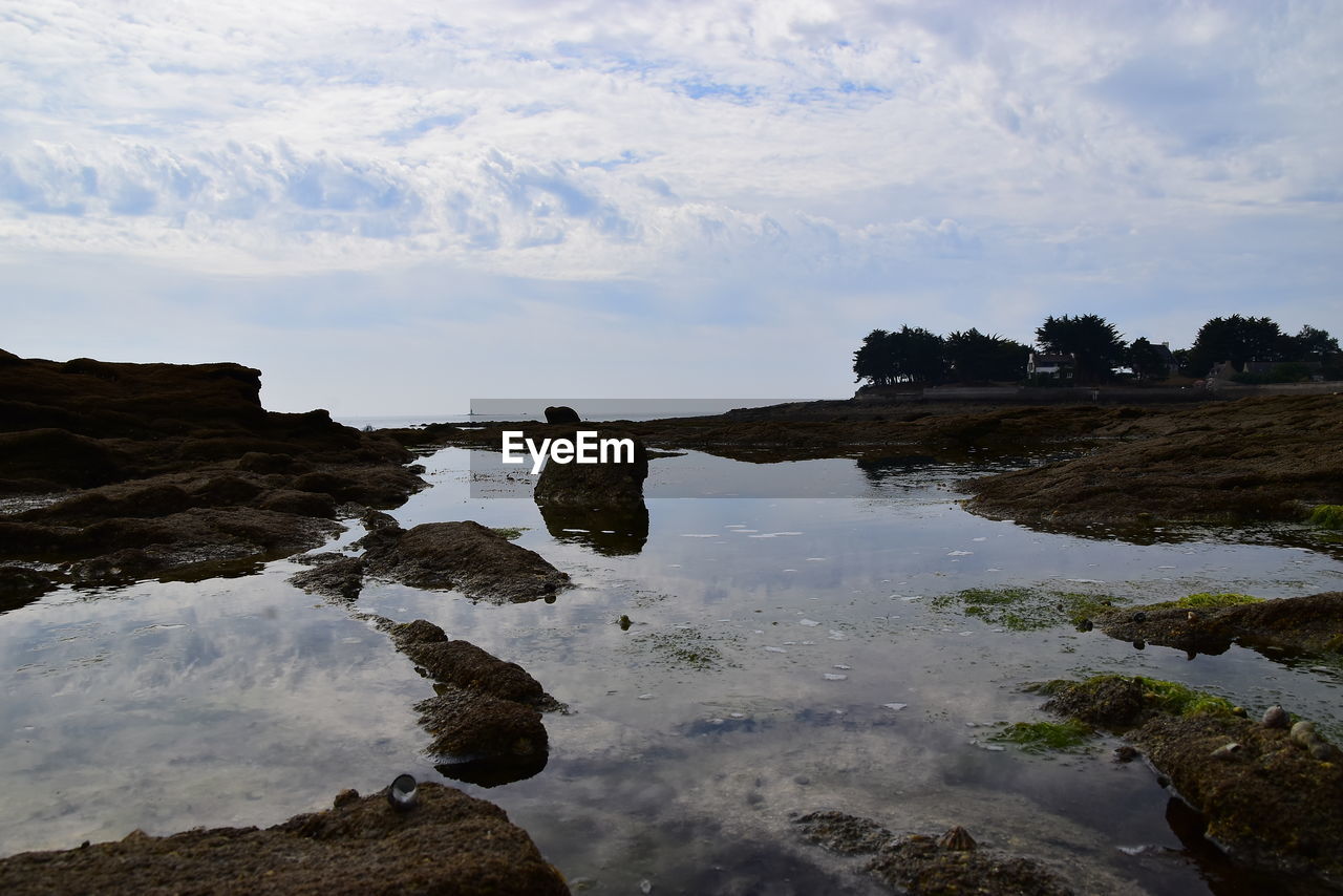 SCENIC VIEW OF ROCKS ON SEA AGAINST SKY