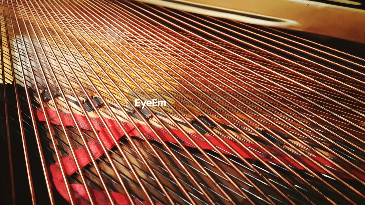 Extreme close-up of piano strings