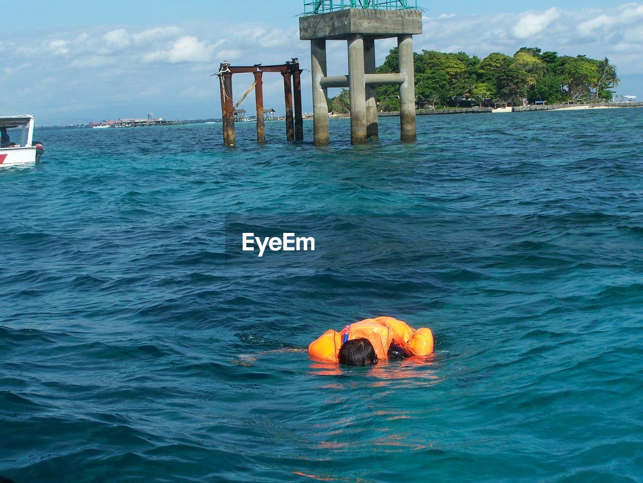 High angle view of man in sea