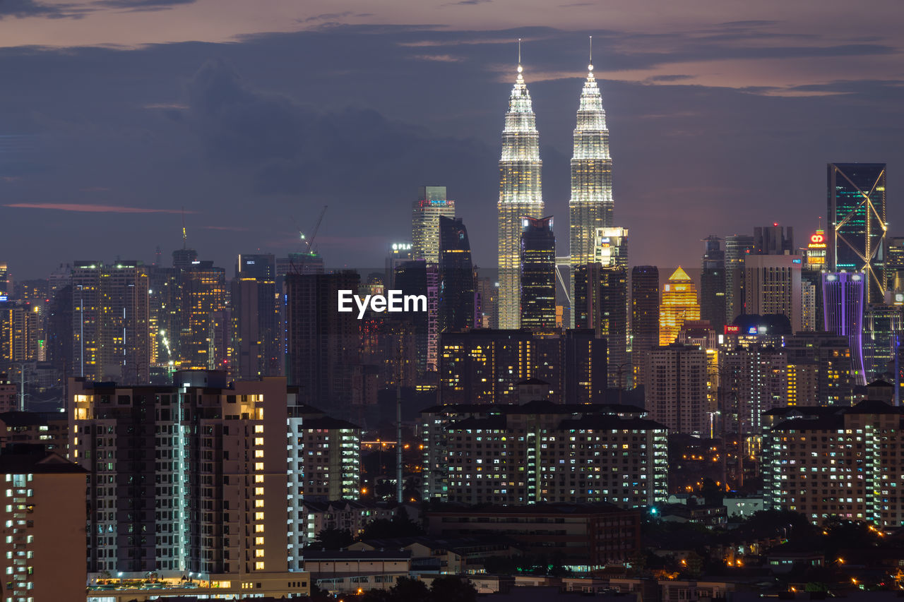 Kuala lumpur illuminated skyline at night
