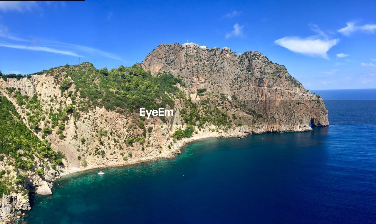 Scenic view of bay against sky