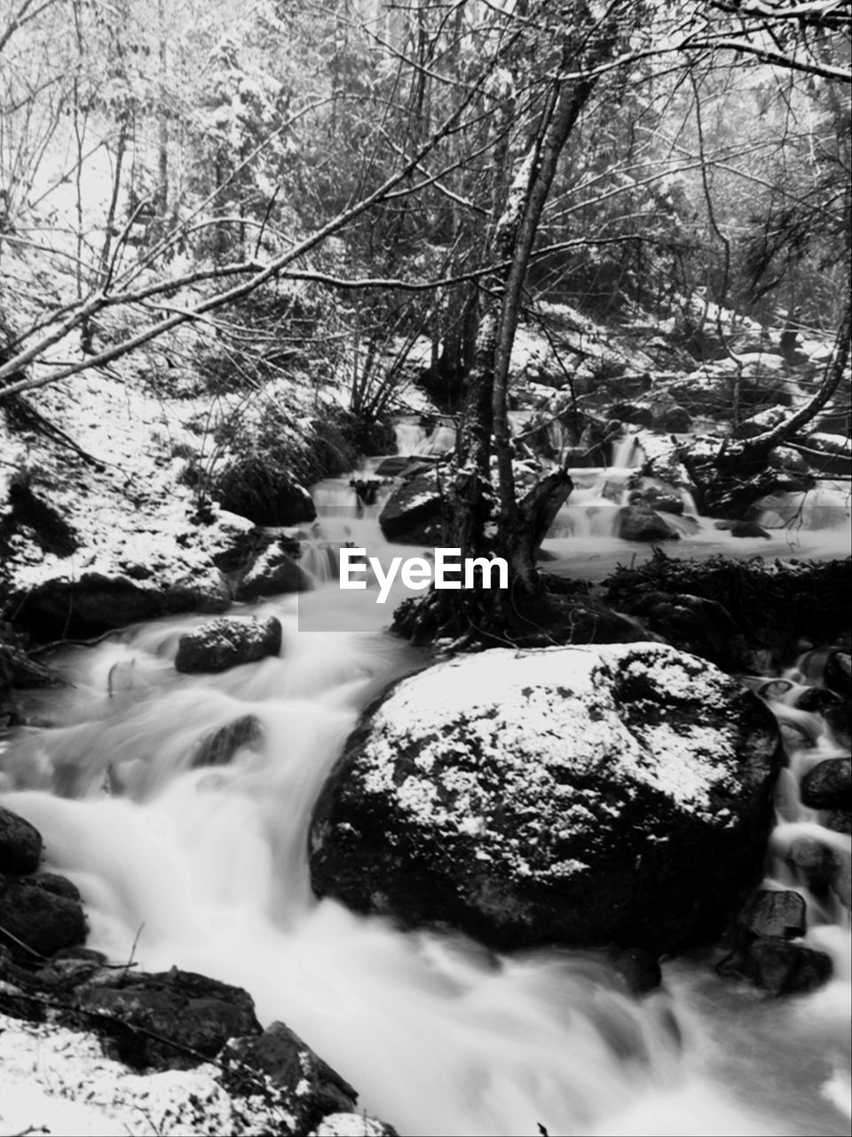 High angle view of waterfall during winter