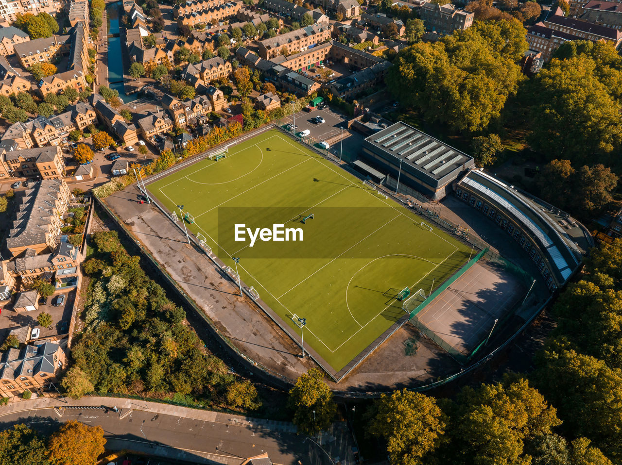 Football field in the center of london. aerial view of london.