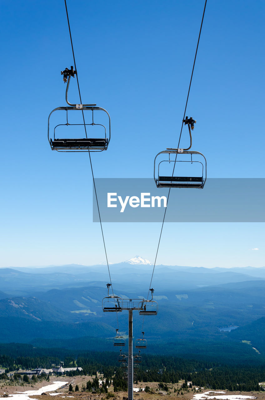 Overhead cable car against clear blue sky