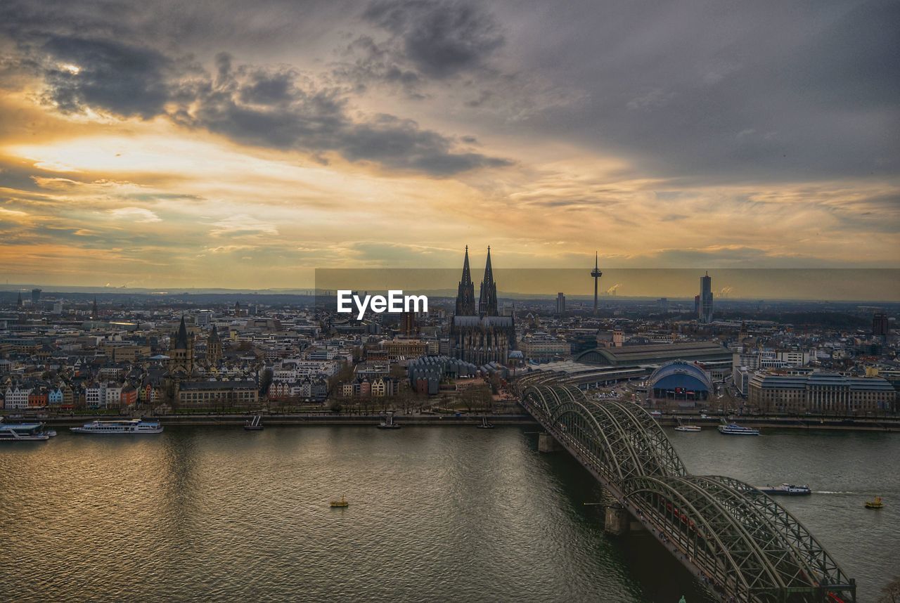 High angle view of cologne at sunset
