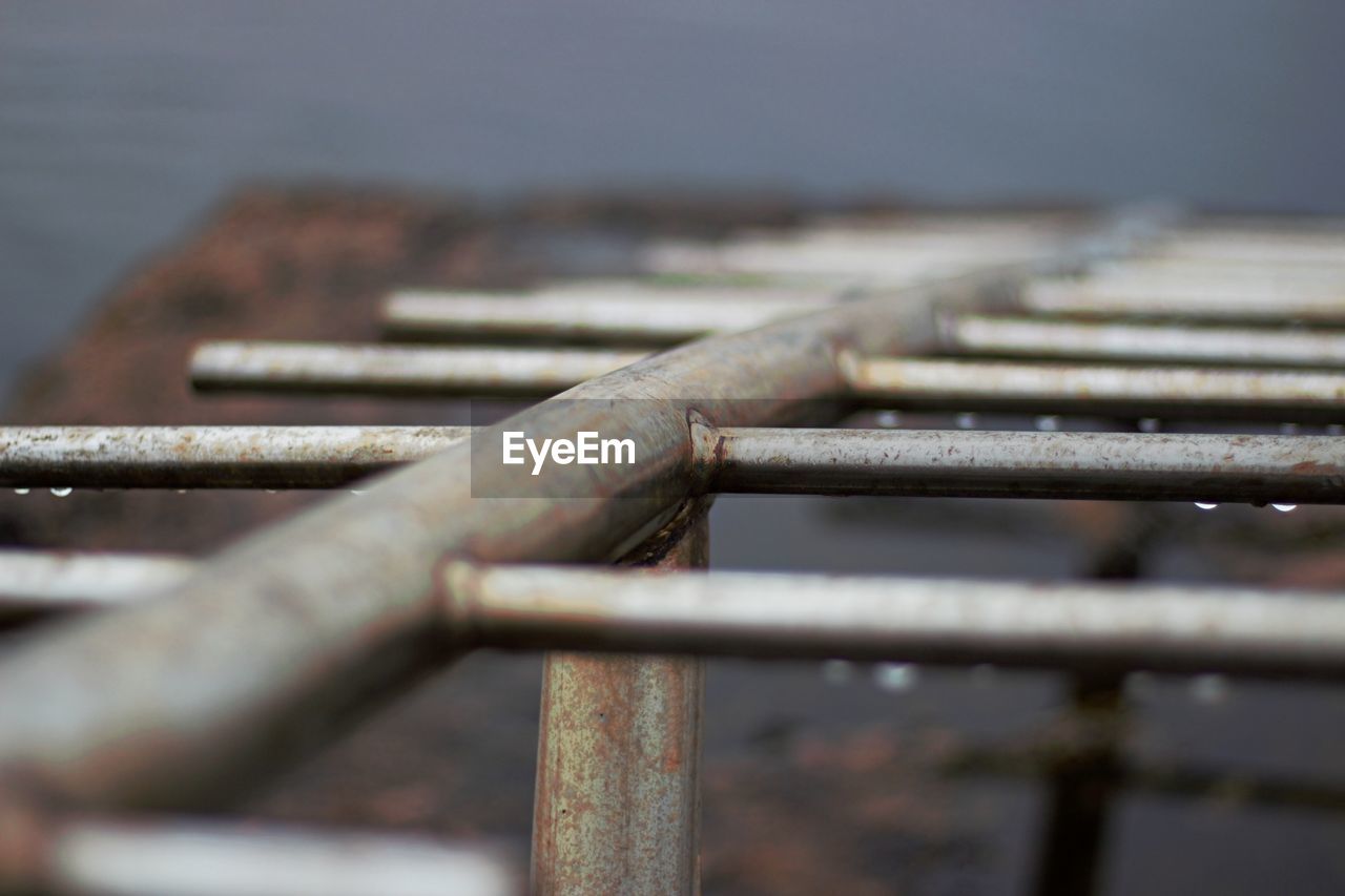 Close-up of rusty metal railing