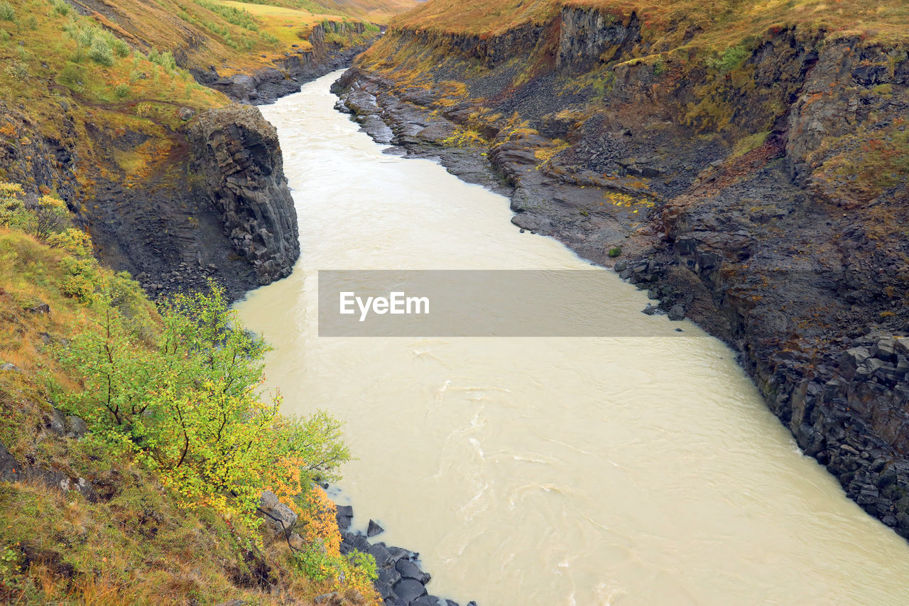 High angle view of river amidst rocks