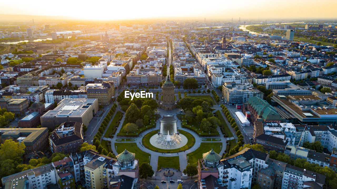 High angle view of buildings in city