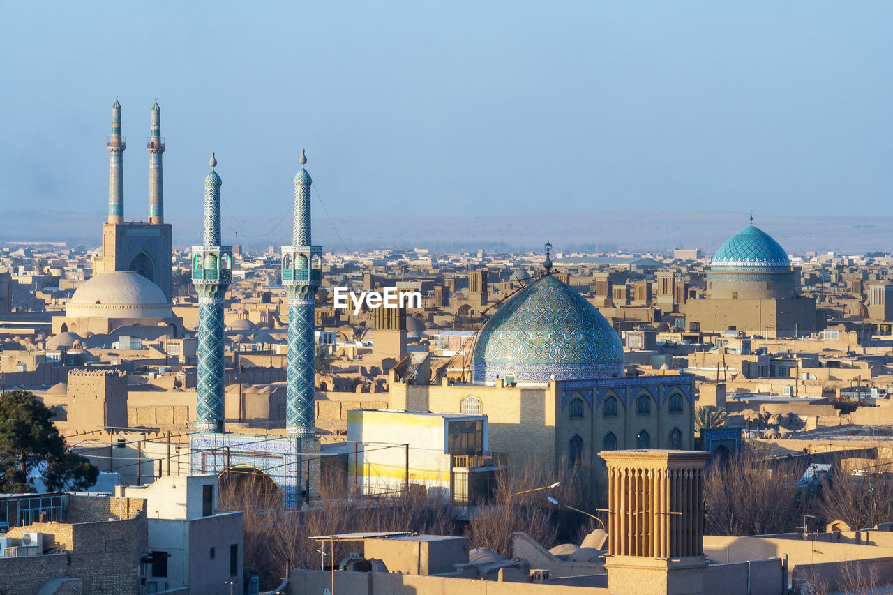 Skyline of the yazd, desert city in the central iran during the sundown. 