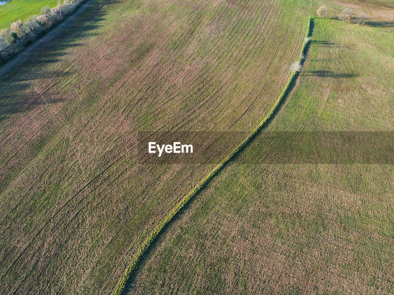 Aerial view. plowed field in the roman countryside.