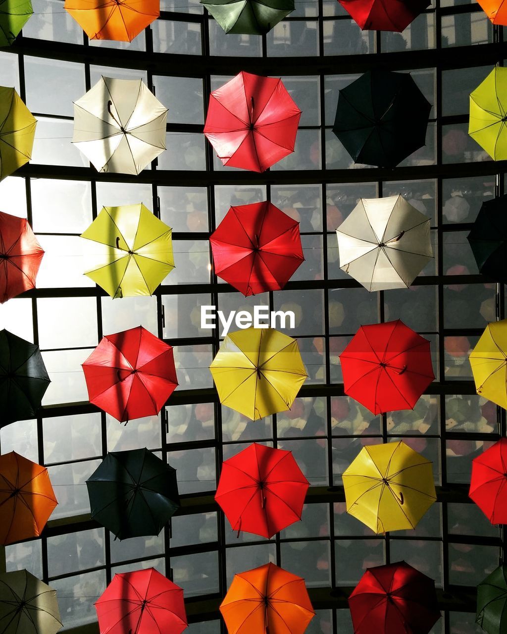 Full frame shot of multi colored umbrellas on wall