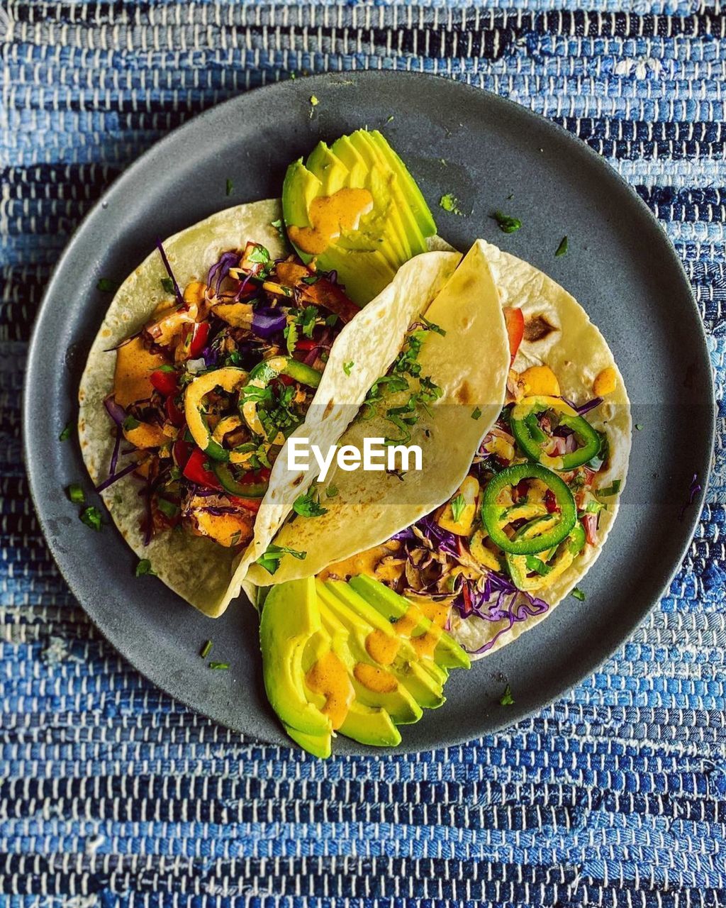 High angle view of fruits in plate on table