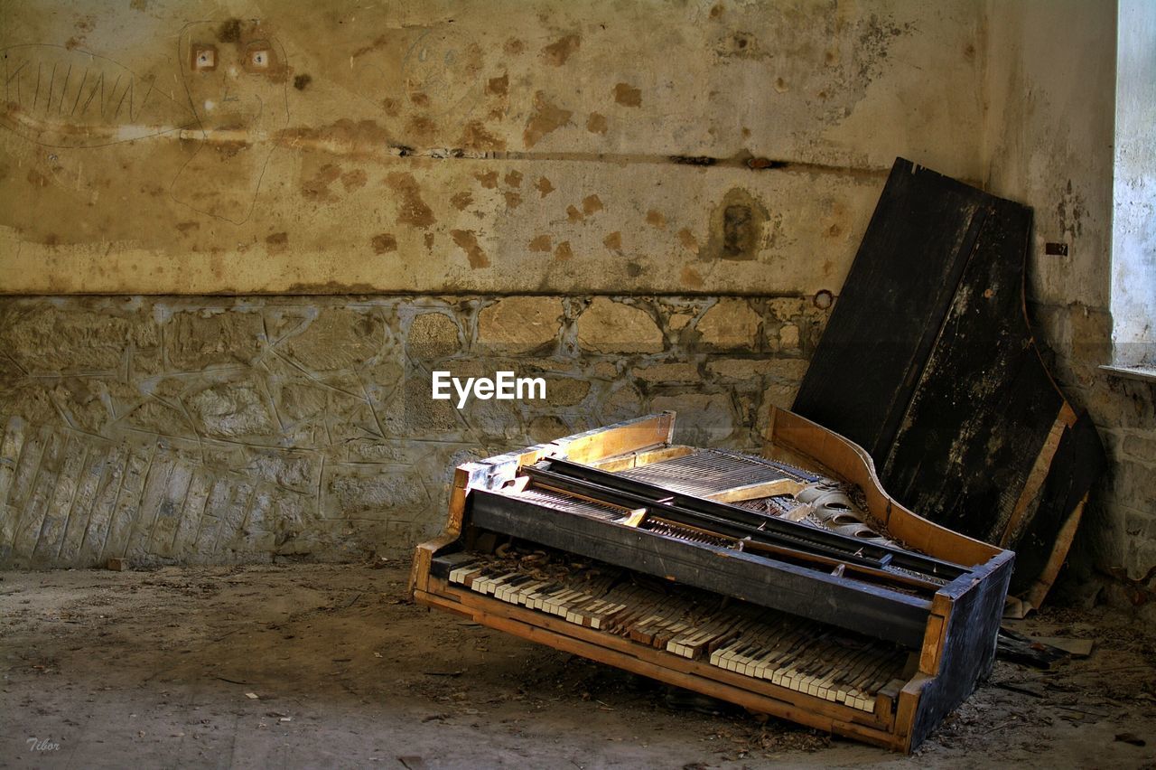 View of abandoned piano