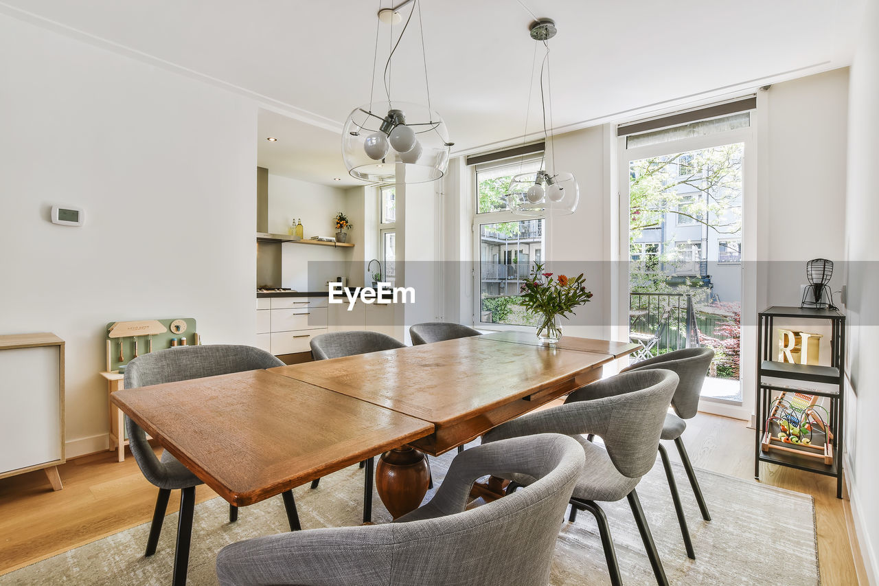 Empty chairs and table at home